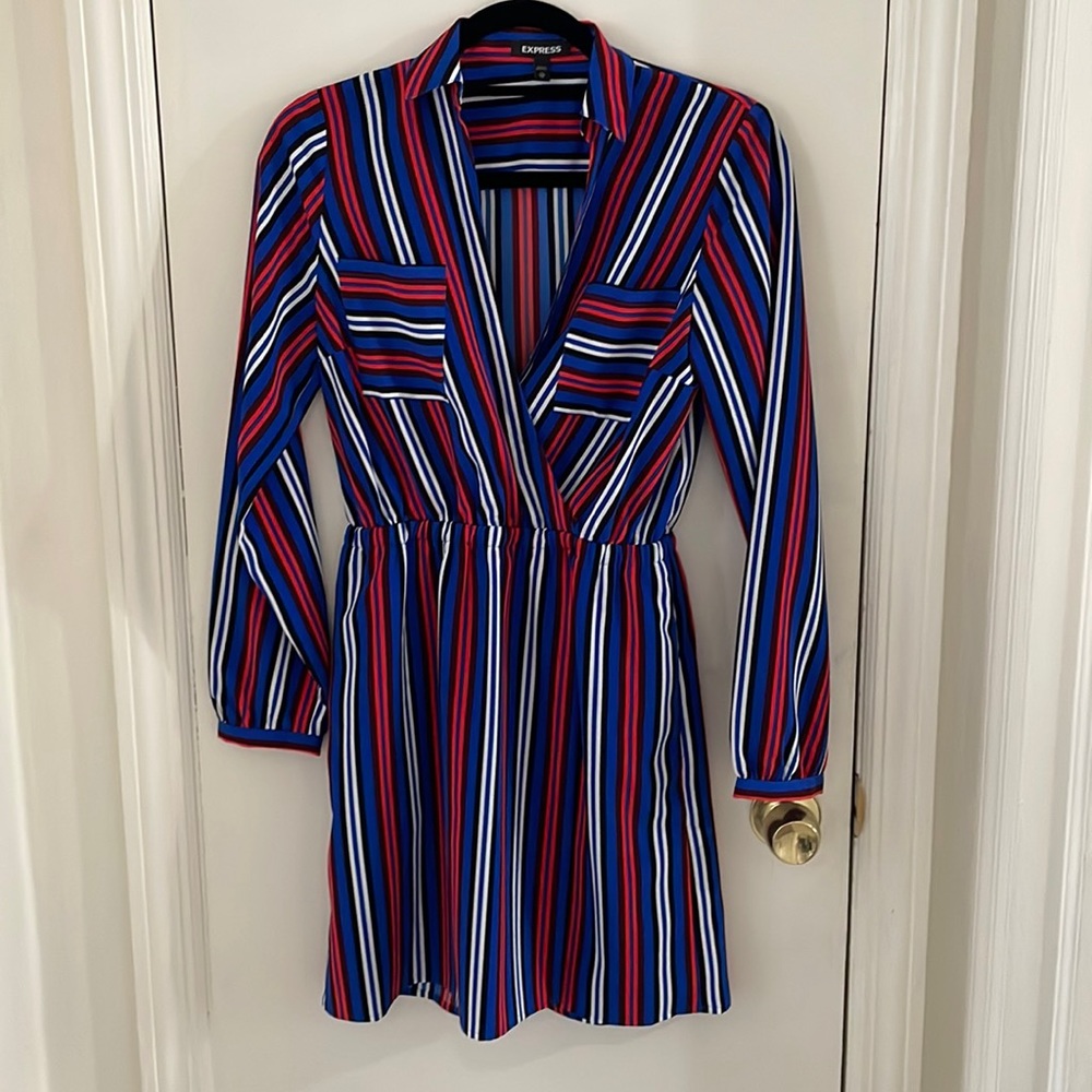 Express XS Red White and Blue Long Sleeve Dress